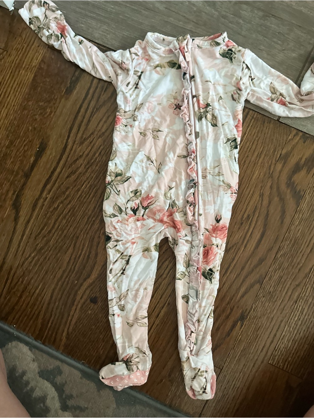 Posh Peanut White and Pink Floral Footed One-Piece